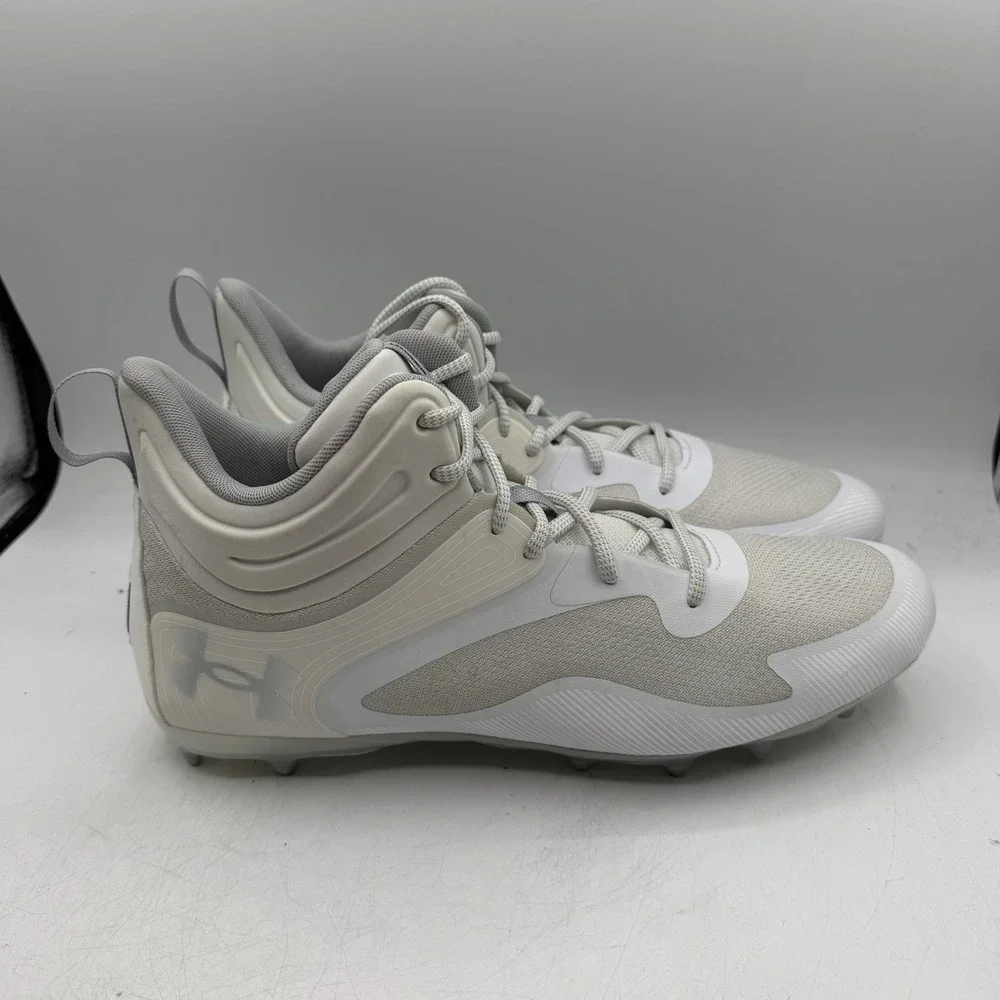 Under Armour Command MC Mid UA Lacrosse Cleats Mens Sz 14 White 3025639-100
